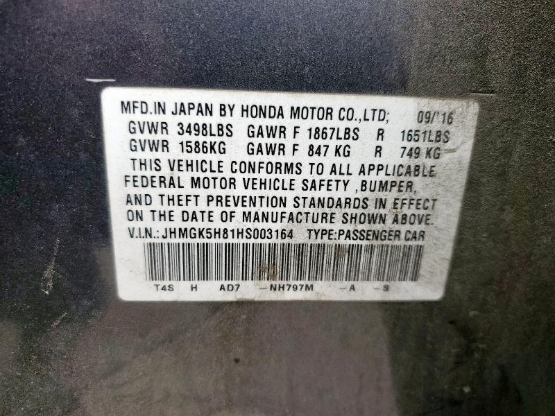 JHMGK5H81HS003164 - 2017 HONDA FIT EX Серый фото 12