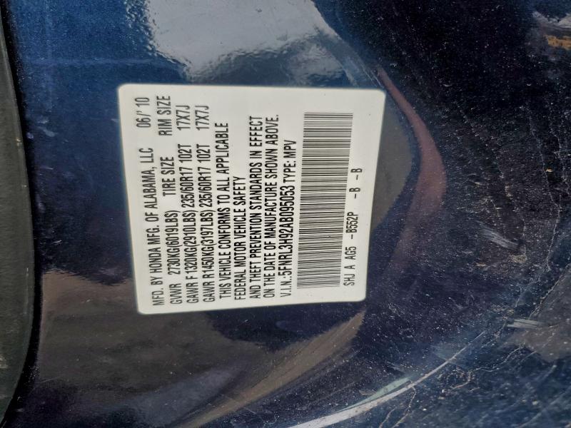 5FNRL3H92AB095053 - 2010 HONDA ODYSSEY TOURING Mavi foto 13