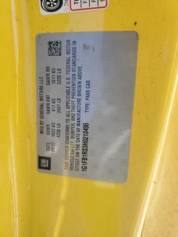 1G1FB1RS3H0210496 - 2017 CHEVROLET CAMARO LT YELLOW photo 12