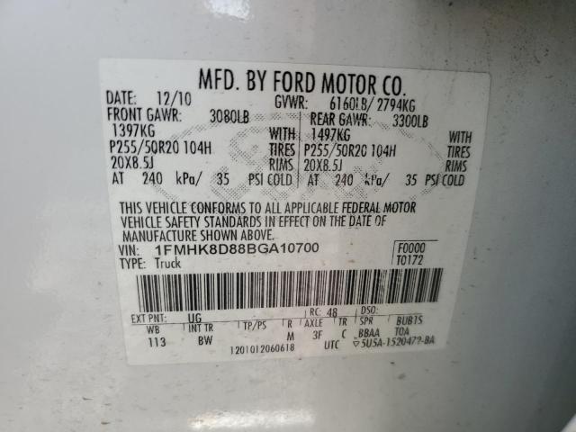 1FMHK8D88BGA10700 - 2011 FORD EXPLORER XLT Weiß Foto 13