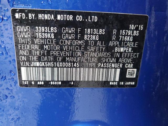 JHMGK5H51GX008145 - 2016 HONDA FIT LX BLUE photo 13