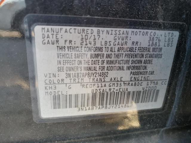 3N1AB7AP8JY214862 - 2018 NISSAN SENTRA S 黑色 照片 12