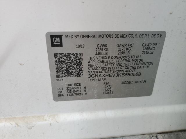 3GNAXHEV3KS550508 - 2019 CHEVROLET EQUINOX LS WHITE photo 13