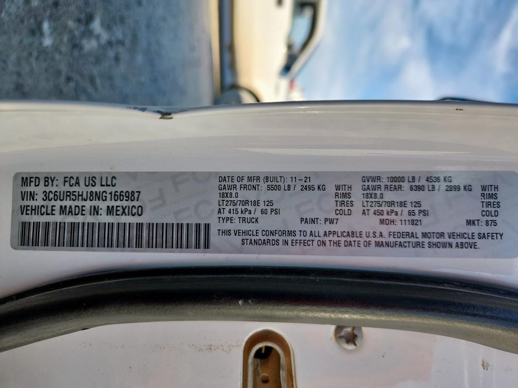 3C6UR5HJ8NG166987 - 2022 RAM 2500 TRADESMAN თეთრი ფოტო 13