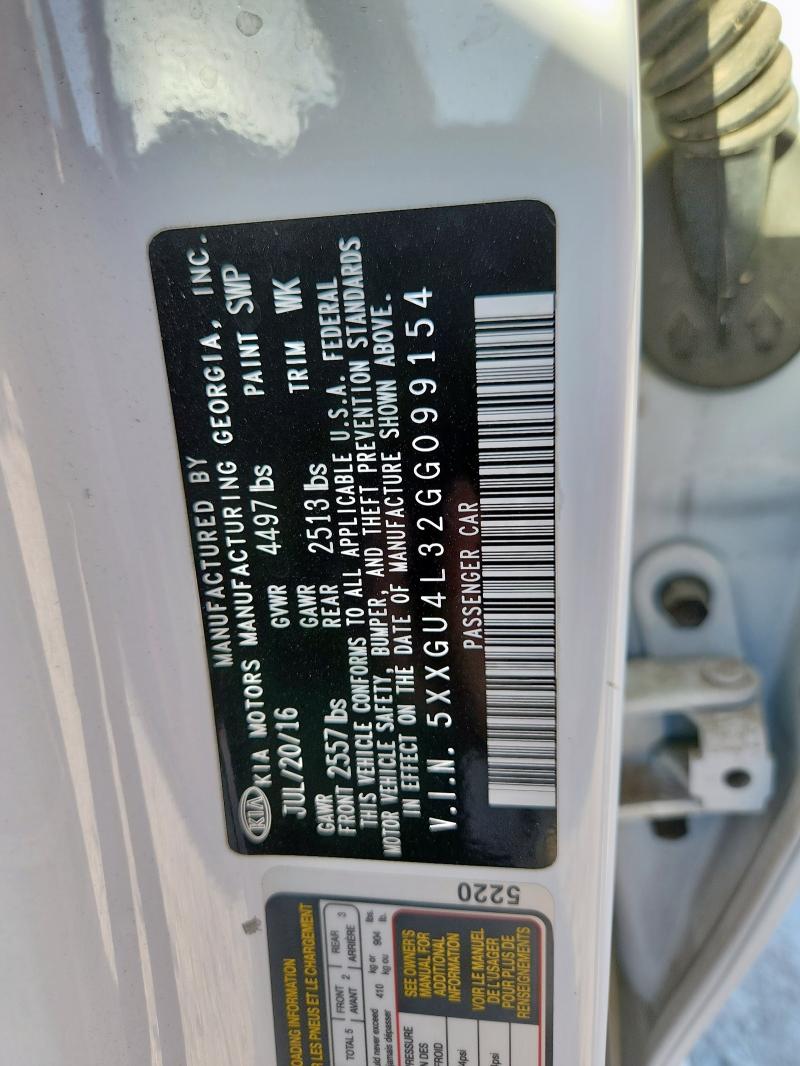 5XXGU4L32GG099154 - 2016 KIA OPTIMA EX WHITE photo 12