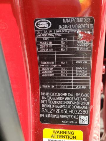 SALZP2FX5LH032380 - 2020 LAND ROVER RANGE ROVE SE RED photo 13
