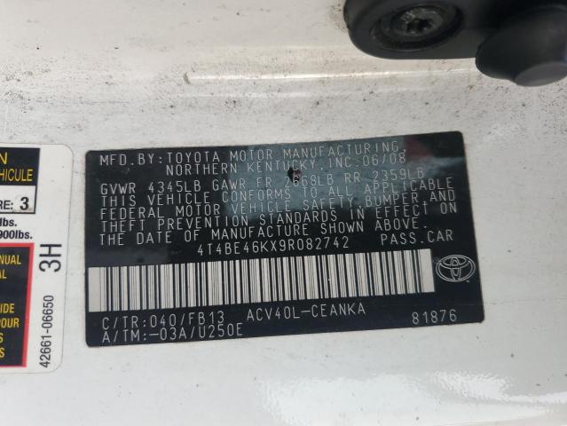 4T4BE46KX9R082742 - 2009 TOYOTA CAMRY BASE WHITE photo 12