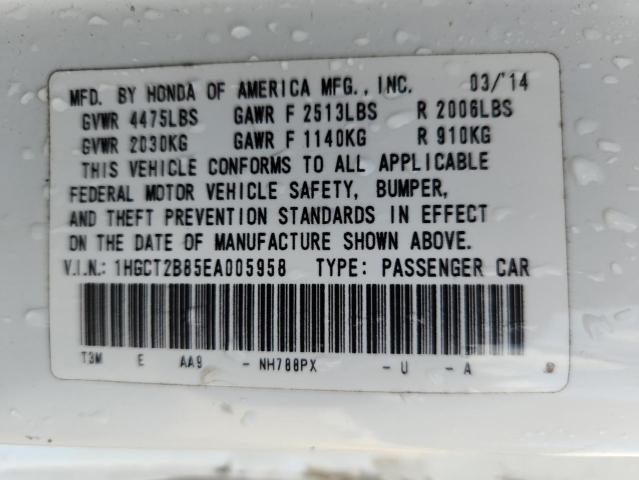 1HGCT2B85EA005958 - 2014 HONDA ACCORD EXL WHITE photo 12