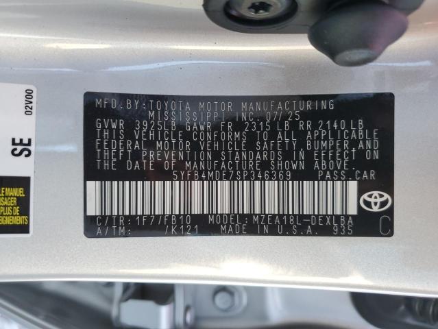5YFB4MDE7SP346369 - 2025 TOYOTA COROLLA LE SILVER photo 12