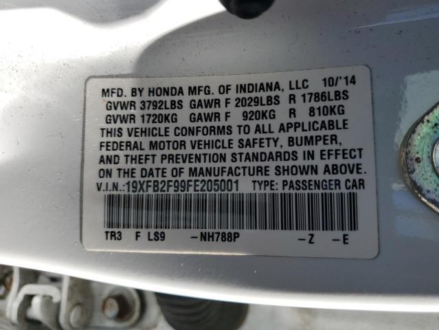 19XFB2F99FE205001 - 2015 HONDA CIVIC EXL WHITE photo 12