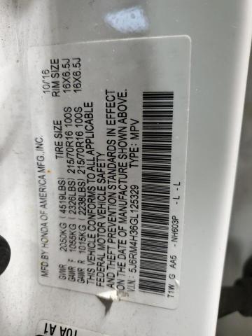 5J6RM4H36GL125329 - 2016 HONDA CR-V LX WHITE photo 13