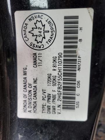 2HGFB2F55CH110790 - 2012 HONDA CIVIC LX Қара фото 12