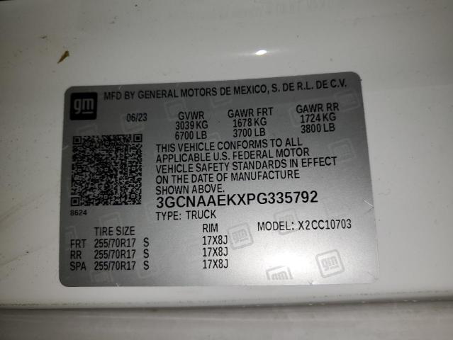 3GCNAAEKXPG335792 - 2023 CHEVROLET SILVERADO C1500 白色 照片 12