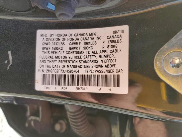 2HGFC2F7XJH585704 - 2018 HONDA CIVIC EX 黑色 照片 12