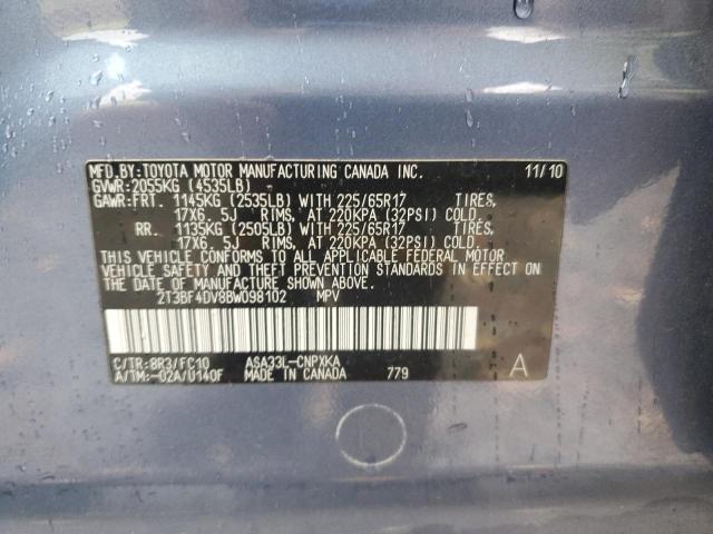 2T3BF4DV8BW098102 - 2011 TOYOTA RAV4 BLUE photo 13