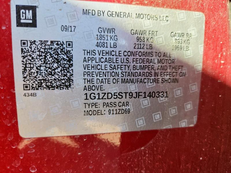 1G1ZD5ST9JF140331 - 2018 CHEVROLET MALIBU LT 红色 照片 12