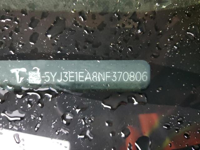 5YJ3E1EA8NF370806 - 2022 TESLA MODEL 3 BLUE photo 12