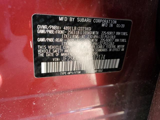 JF2SKAJC4LH512174 - 2020 SUBARU FORESTER PREMIUM MAROON photo 12