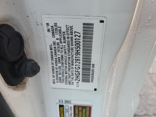 2HGFG12819H500127 - 2009 HONDA CIVIC EX WHITE photo 12