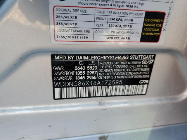 WDDNG86X48A172595 - 2008 MERCEDES-BENZ S 550 4MATIC SILVER photo 12