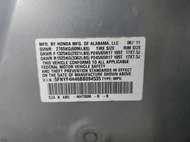 5FNYF4H46BB094535 - 2011 HONDA PILOT EX 银色 照片 13