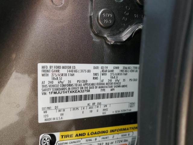 1FMJU1HTXKEA32758 - 2019 FORD EXPEDITION XLT GRAY photo 13