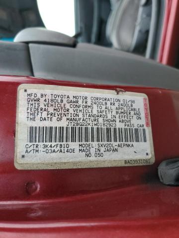 JT2BG22K1W0182923 - 1998 TOYOTA CAMRY CE 勃艮第红 照片 12