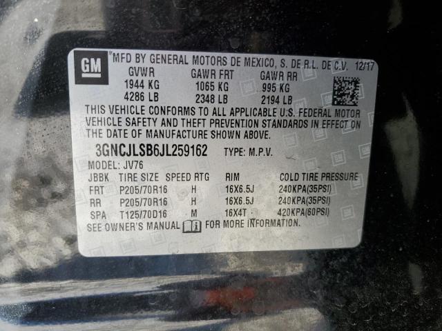 3GNCJLSB6JL259162 - 2018 CHEVROLET TRAX 1LT BLACK photo 12