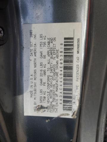 4A3AC44G64E053818 - 2004 MITSUBISHI ECLIPSE GS GRAY photo 12