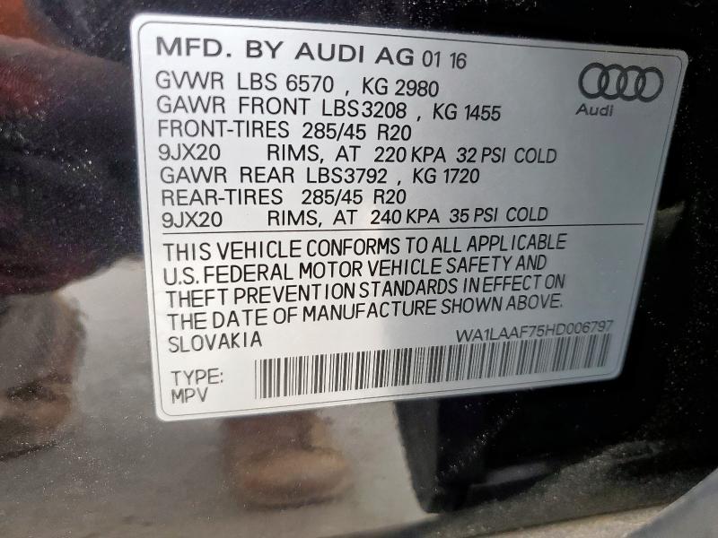 WA1LAAF75HD006797 - 2017 AUDI Q7 PREMIUM PLUS BLACK photo 13