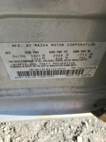 JM1BK12F861523070 - 2006 MAZDA 3 I SILVER photo 12