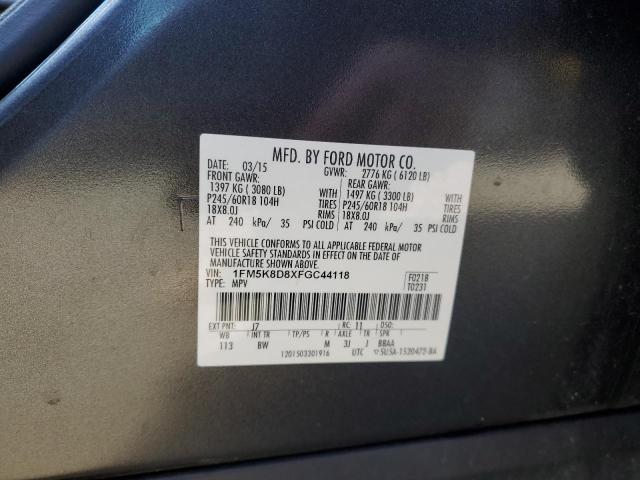 1FM5K8D8XFGC44118 - 2015 FORD EXPLORER XLT Gris photo 13