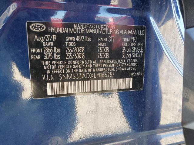 5NMS33ADXLH166257 - 2020 HYUNDAI SANTA FE SEL BLUE photo 13