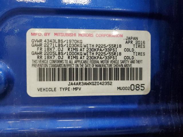 JA4AR3AWXGZ042352 - 2016 MITSUBISHI OUTLANDER ES BLUE photo 13