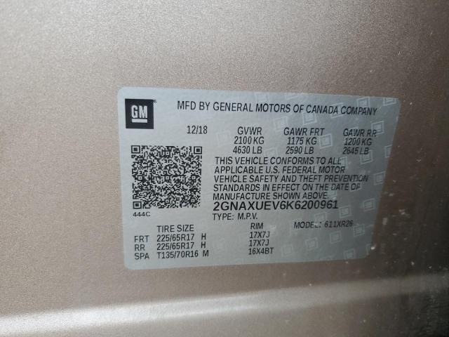 2GNAXUEV6K6200961 - 2019 CHEVROLET EQUINOX LT ოქროსფერი ფოტო 13