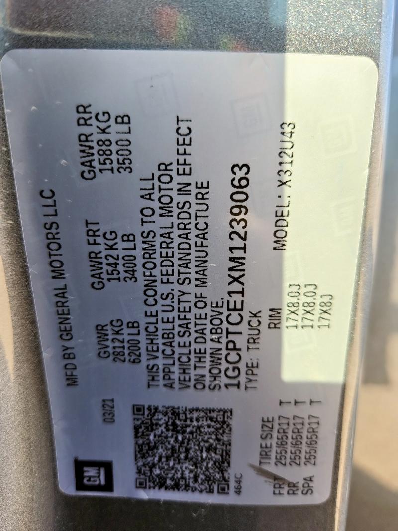 1GCPTCE1XM1239063 - 2021 CHEVROLET COLORADO LT GRAY photo 12