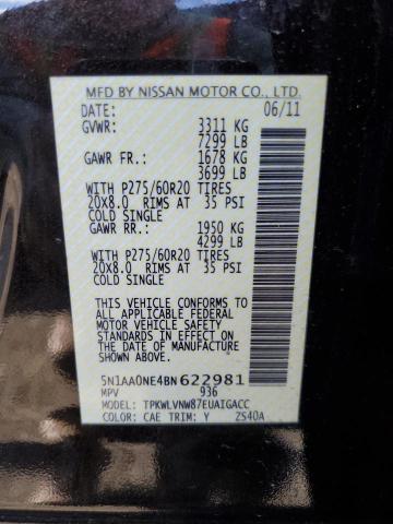 5N1AA0NE4BN622981 - 2011 NISSAN ARMADA PLATINUM BLACK photo 13