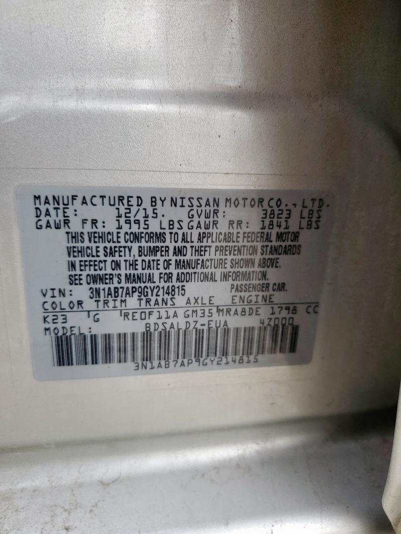 3N1AB7AP9GY214815 - 2016 NISSAN SENTRA S Күміс фото 12