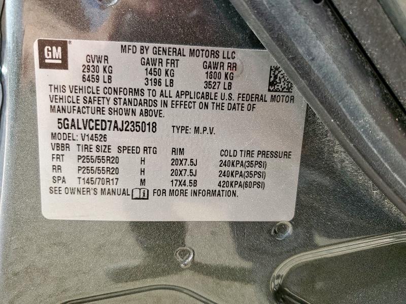 5GALVCED7AJ235018 - 2010 BUICK ENCLAVE CXL GREEN photo 13