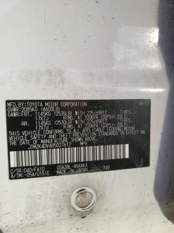 JTMZK4DV4B5027612 - 2011 TOYOTA RAV4 WHITE photo 12