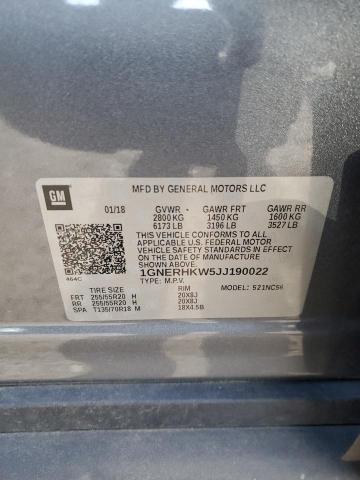 1GNERHKW5JJ190022 - 2018 CHEVROLET TRAVERSE LT GRAY photo 13