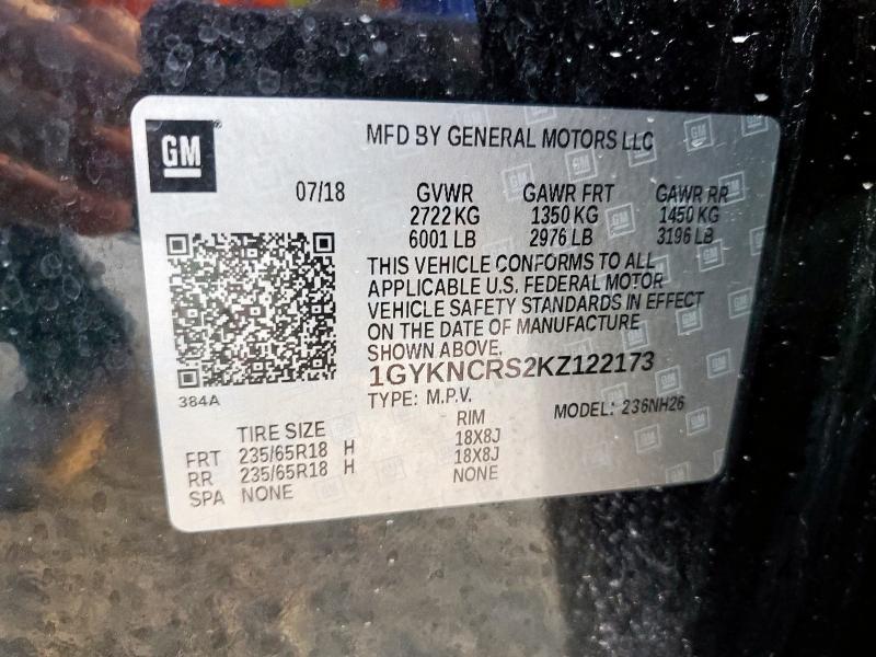 1GYKNCRS2KZ122173 - 2019 CADILLAC XT5 LUXURY BLACK photo 13