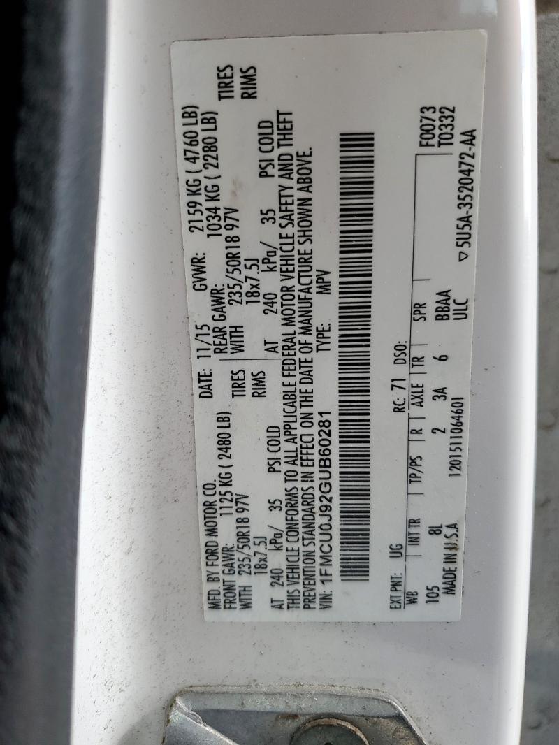 1FMCU0J92GUB60281 - 2016 FORD ESCAPE TITANIUM WHITE photo 14