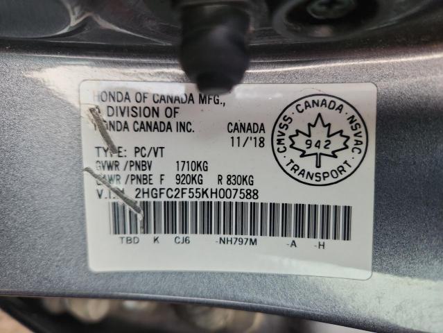 2HGFC2F55KH007588 - 2019 HONDA CIVIC LX Boz foto 12