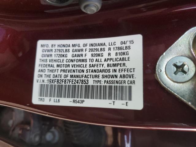 19XFB2F87FE247853 - 2015 HONDA CIVIC EX BURGUNDY photo 13