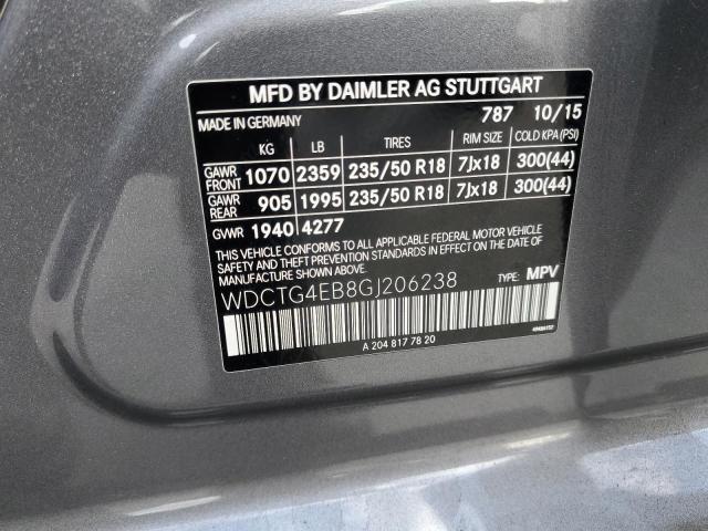 WDCTG4EB8GJ206238 - 2016 MERCEDES-BENZ GLA 250 GRAY photo 13