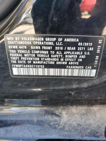 1VWBP7A3XDC113722 - 2013 VOLKSWAGEN PASSAT SE BLACK photo 12