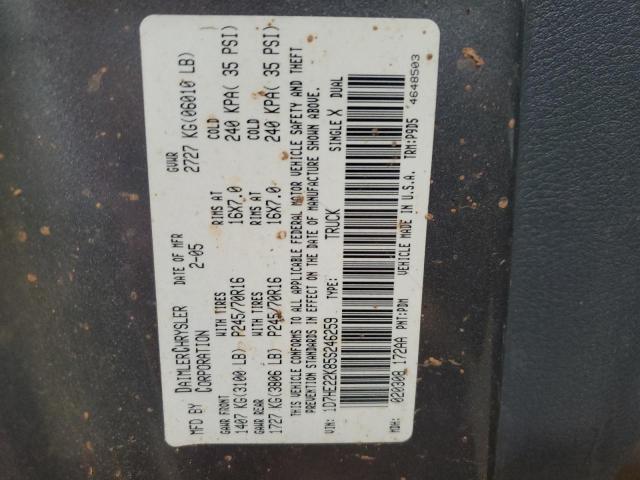 1D7HE22K85S246259 - 2005 DODGE DAKOTA ST GRAY photo 12