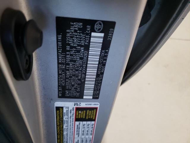 4T1BF3EK4BU208263 - 2011 TOYOTA CAMRY BASE SILVER photo 12