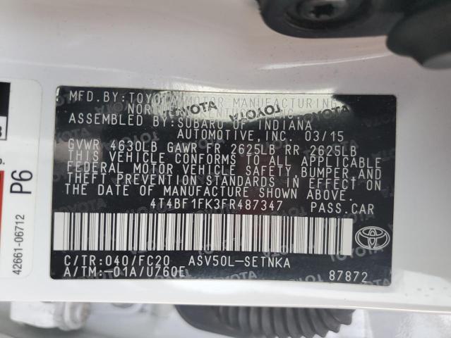 4T4BF1FK3FR487347 - 2015 TOYOTA CAMRY LE WHITE photo 12